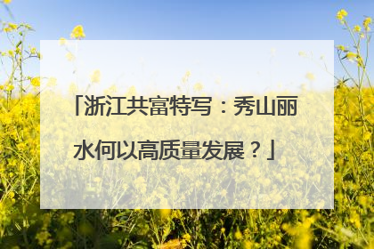 浙江共富特写：秀山丽水何以高质量发展？